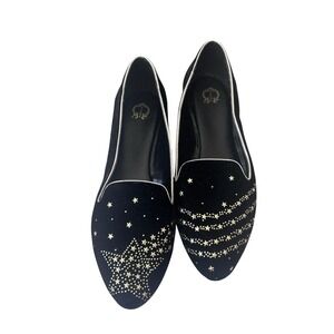 C Wonder Black Whimsical Velvet Gold Shooting Star Flats NEW size 10